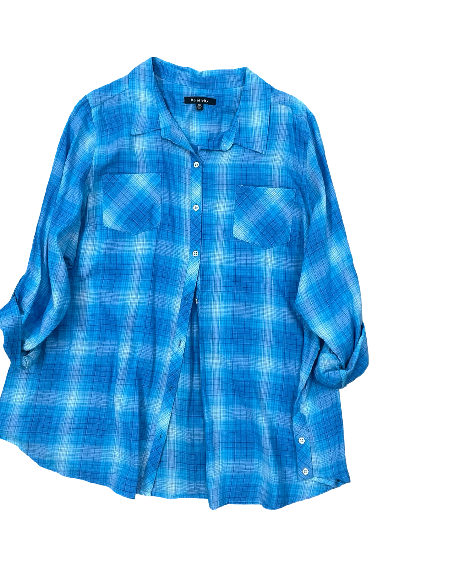 Blouse Ls By Relativity In Blue, Size:3X