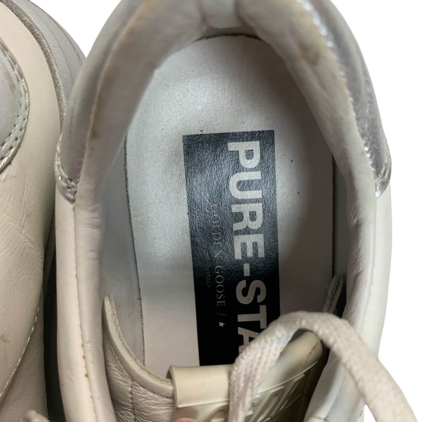 Shoes Luxury Designer By Golden Goose In Silver & White, Size: 9