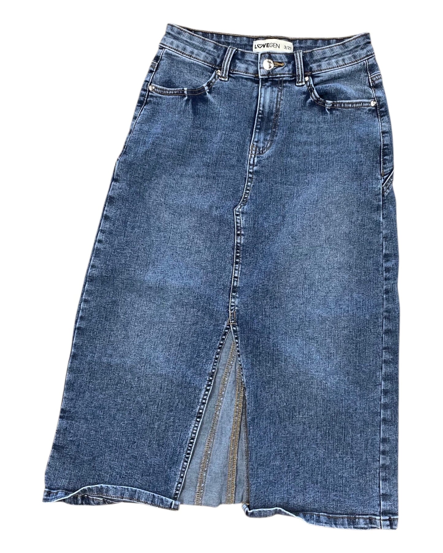 Skirt Midi By Clothes Mentor In Blue Denim, Size:4