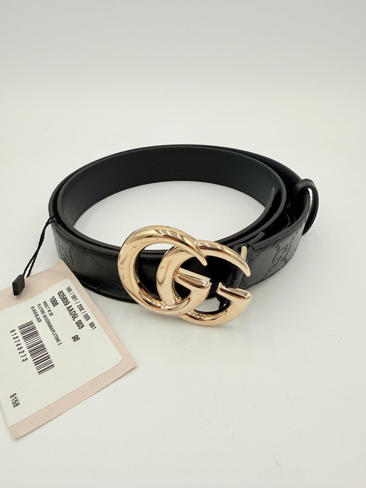 Belt Luxury Designer By Gucci In Black & Silver, Size:
