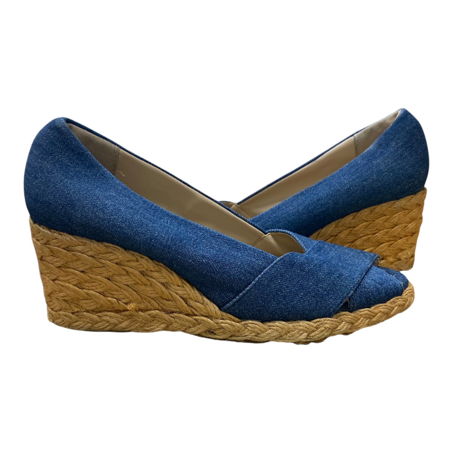 Sandals Heels Wedge By Adrienne Vittadini In Blue Denim, Size:5.5