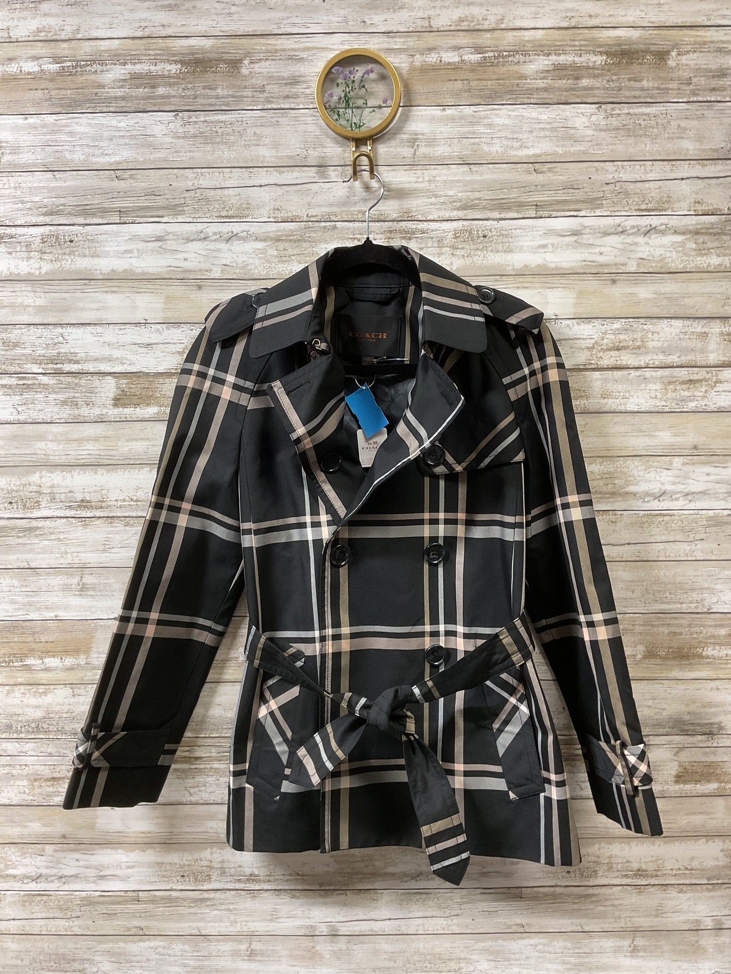 Coat Designer By Coach In Plaid Pattern, Size:S