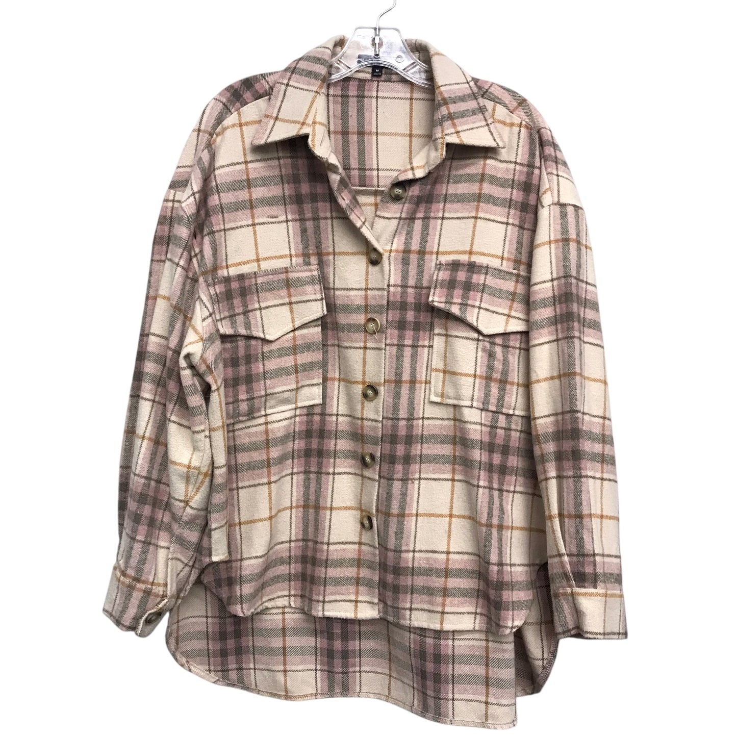 Jacket Shirt By Miou Muse In Plaid Pattern, Size:M