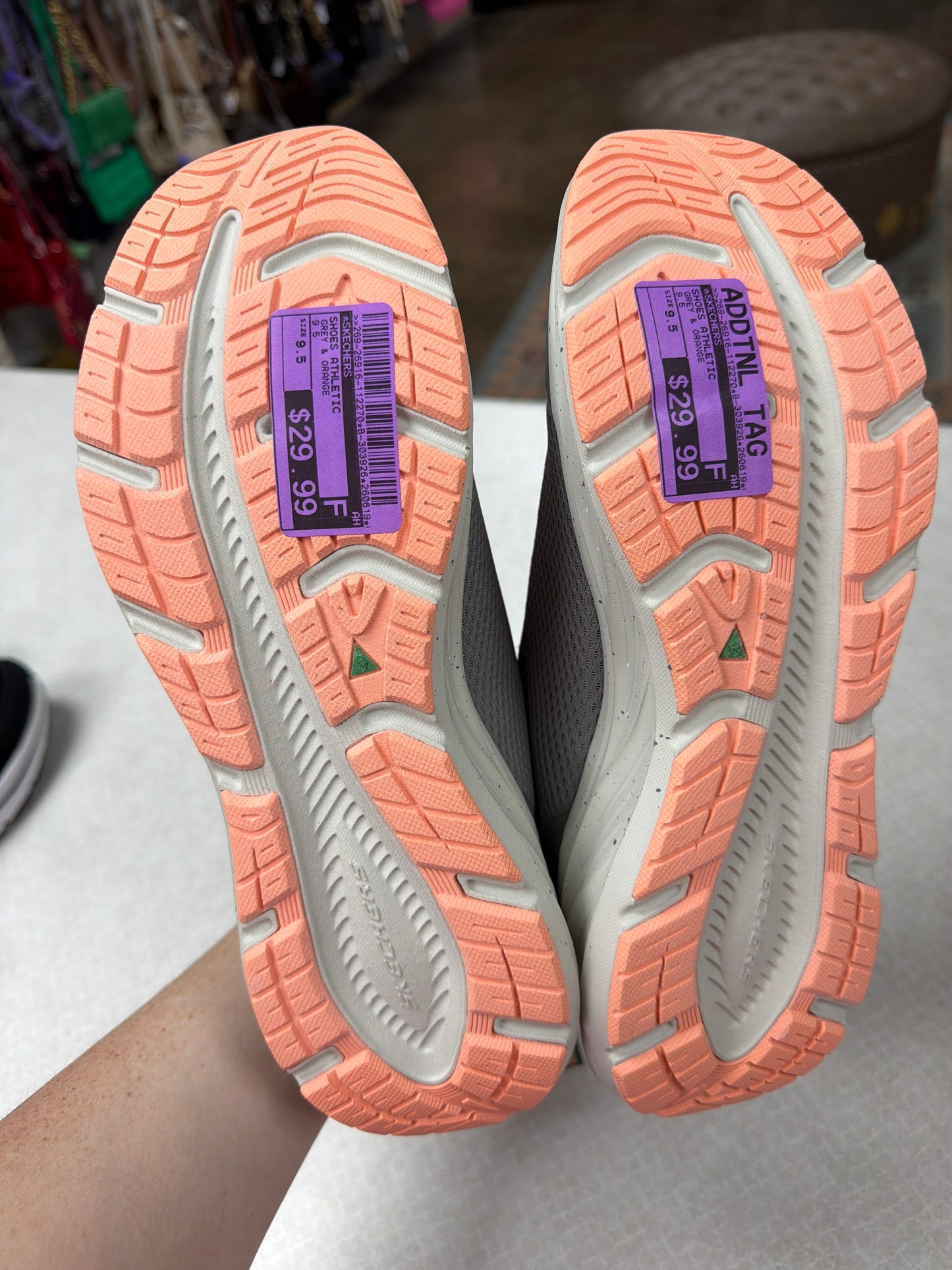 Shoes Athletic By Skechers In Grey & Orange, Size:9.5