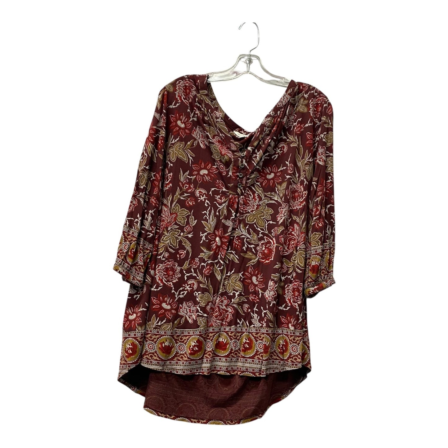 Top 3/4 Sleeve By Lucky Brand In Maroon, Size:2X