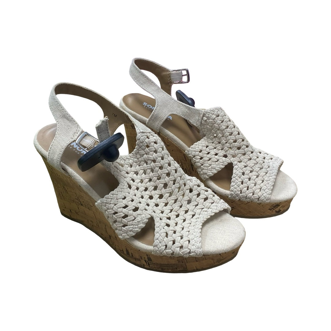 Sandals Heels Wedge By Sonoma In Cream, Size:7