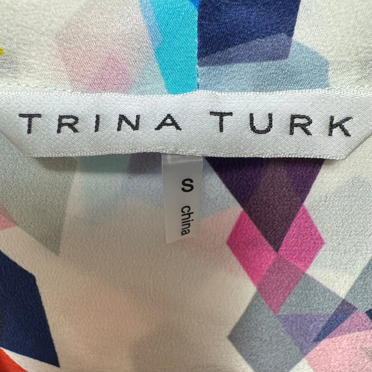 Silk Top Long Sleeve By Trina Turk In Geometric Pattern, Size: S