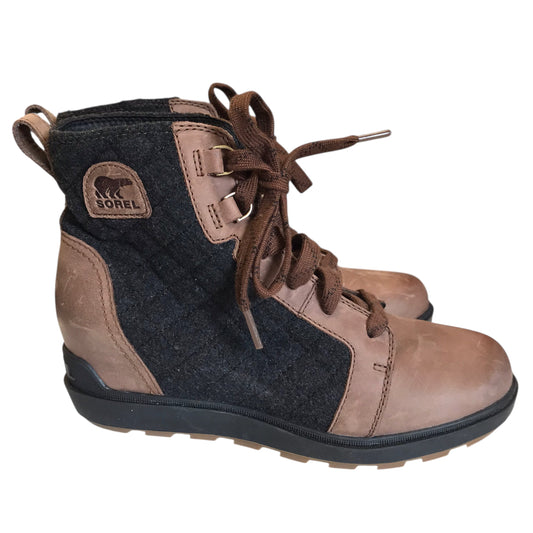 Boots Ankle Heels By Sorel In Black & Brown, Size:9.5