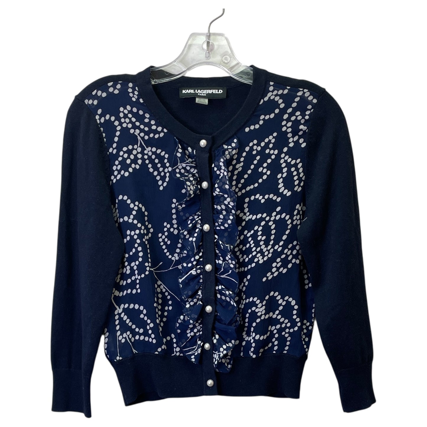 SWEATER CARDIGAN DESIGNER by KARL LAGERFELD In BLUE, Size: XS