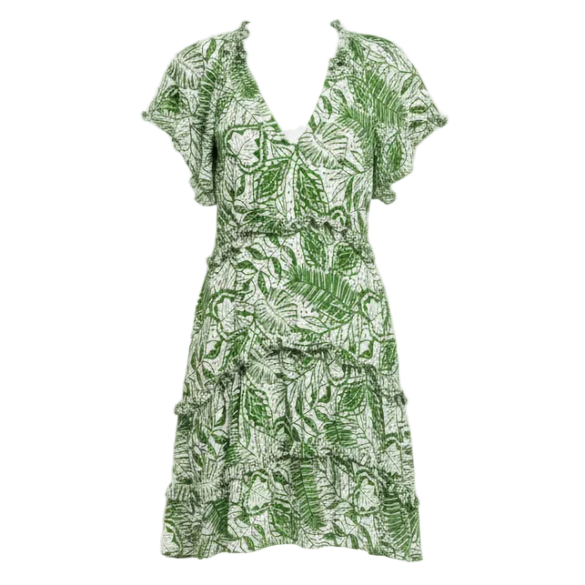 Robin Tiered Mini Dress By Anthropologie In Green & White, Size: S