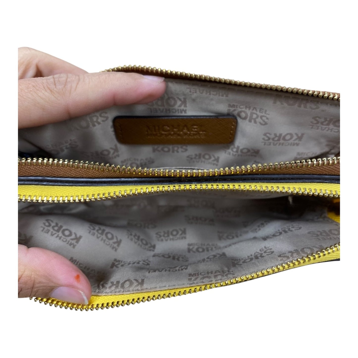 Wristlet Designer By Michael Kors In Brown & Yellow, Size:Small