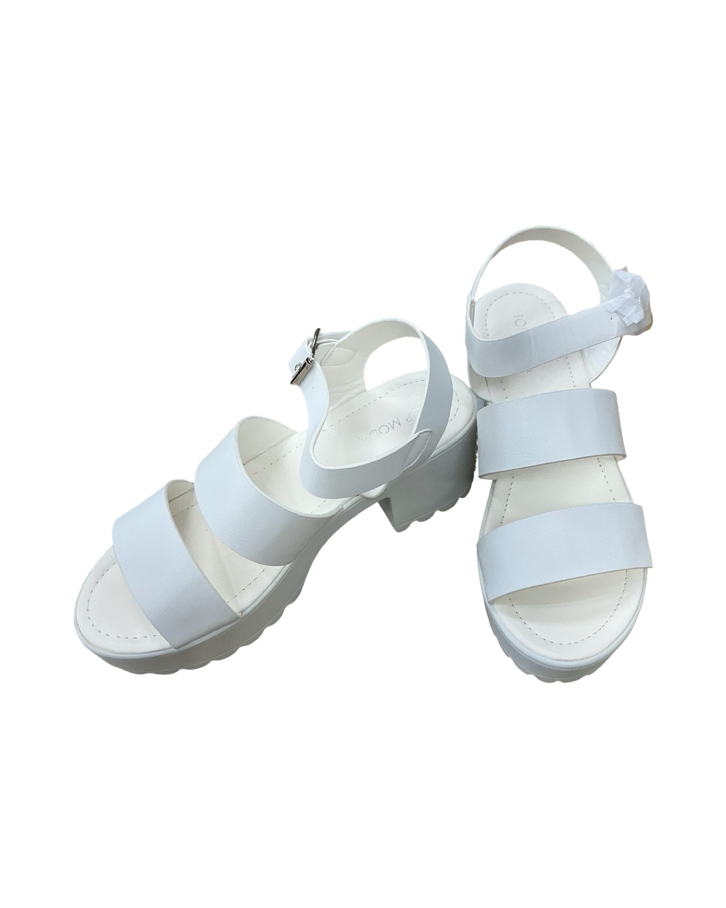 Sandals Heels Block By Top Moda In White, Size:8