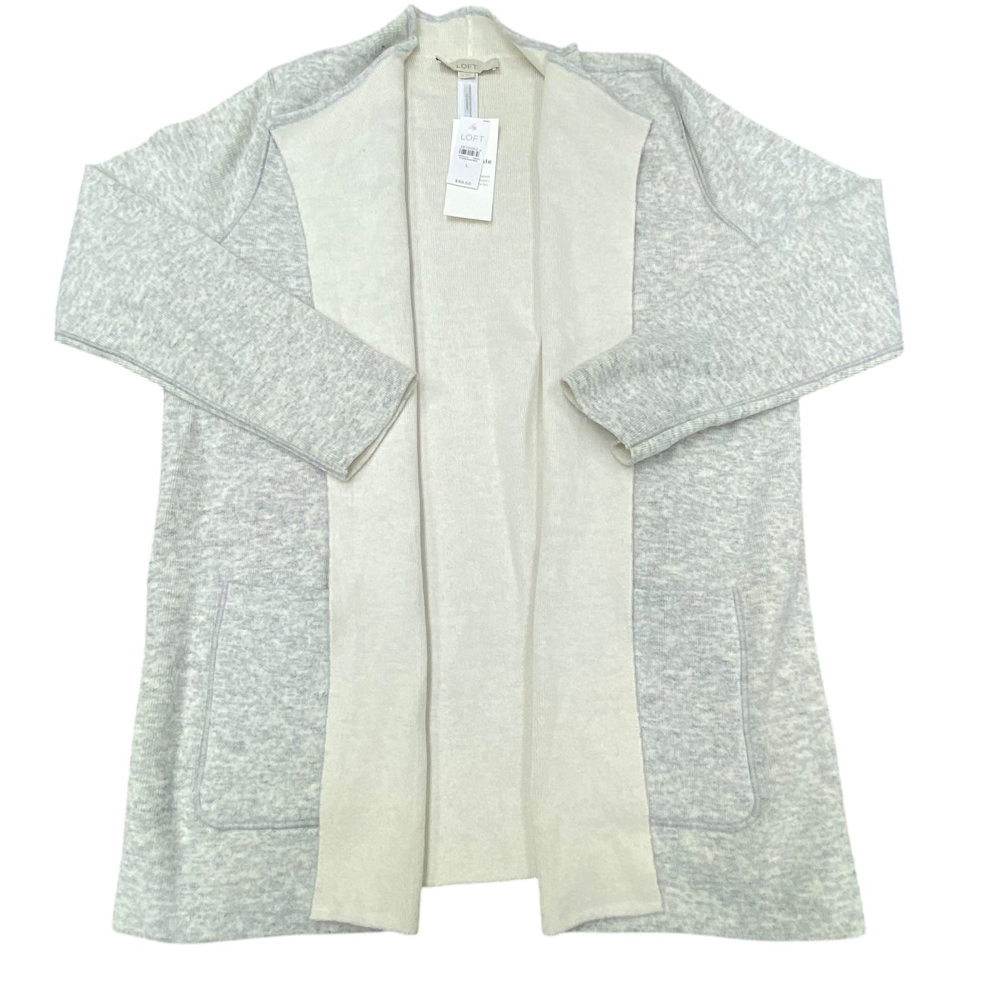 Sweater Cardigan By Loft In Grey, Size:L