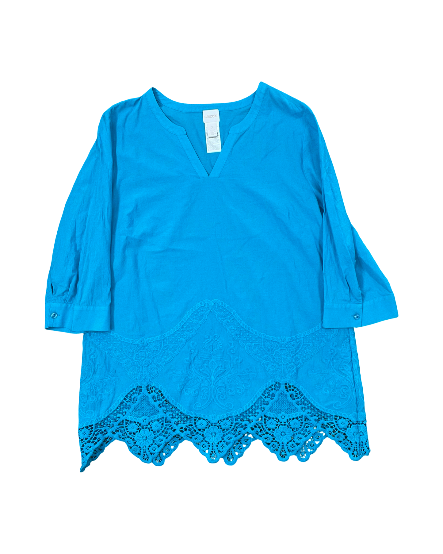 Top 3/4 Sleeve By Chicos In Teal, Size:L