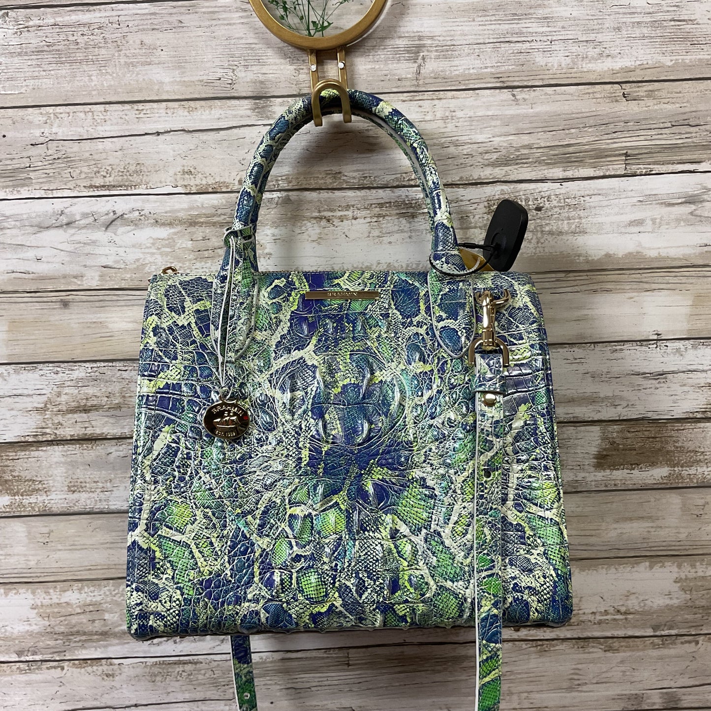 Handbag Designer By Brahmin In Snakeskin Print, Size:Medium