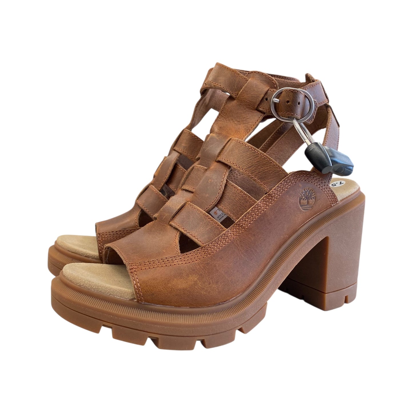 Sandals Heels Block By Timberland In Brown, Size:7.5