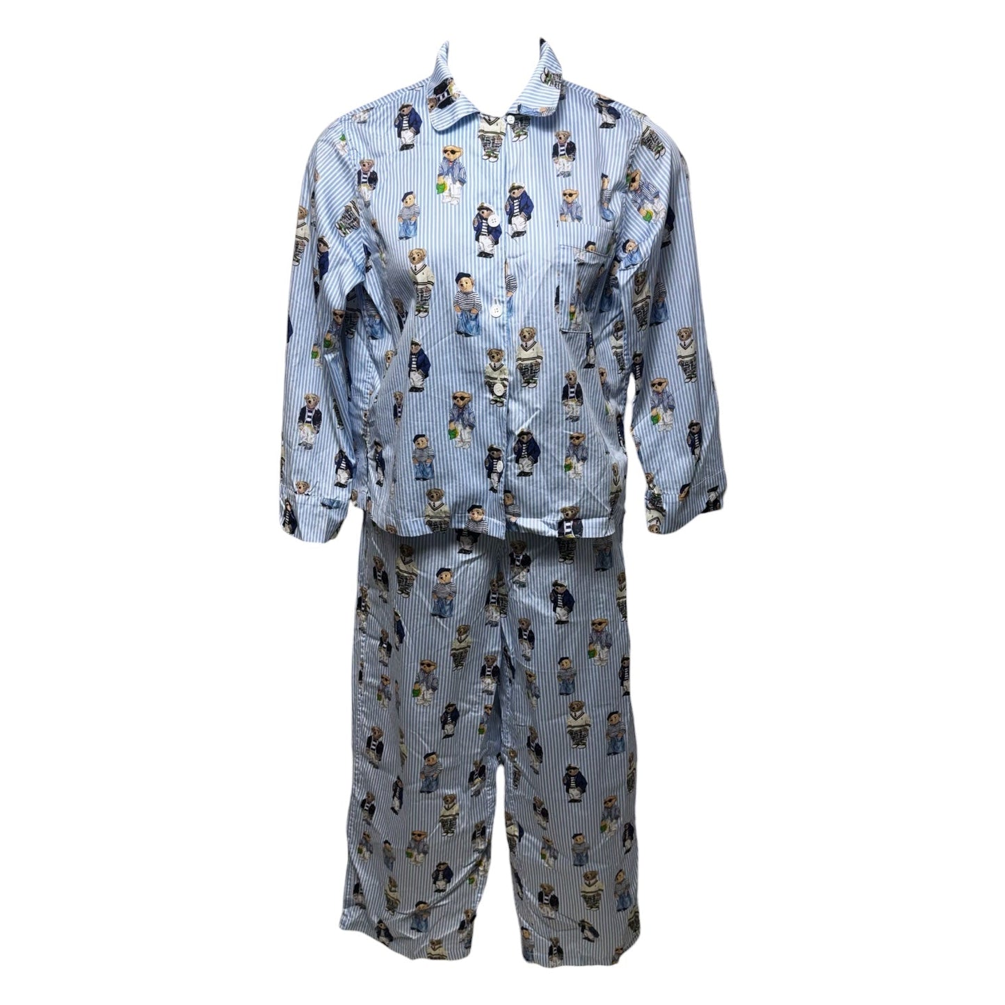 Polo Bear Cotton Sateen Pajama Set By Polo Ralph Lauren In Striped Pattern, Size: M ESTIMATED