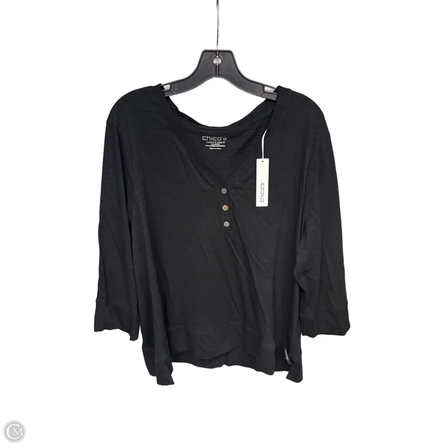 Top 3/4 Sleeve By Chicos In Black, Size: Xl