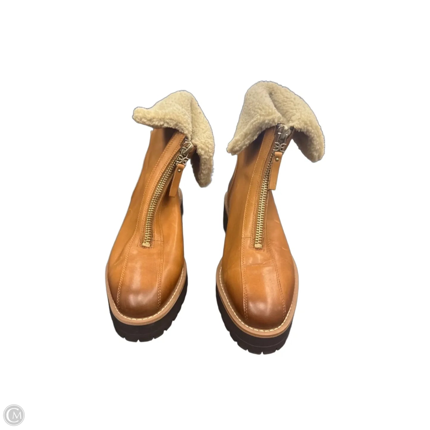 Boots Ankle Heels By Sam Edelman In Brown & Cream, Size: 9
