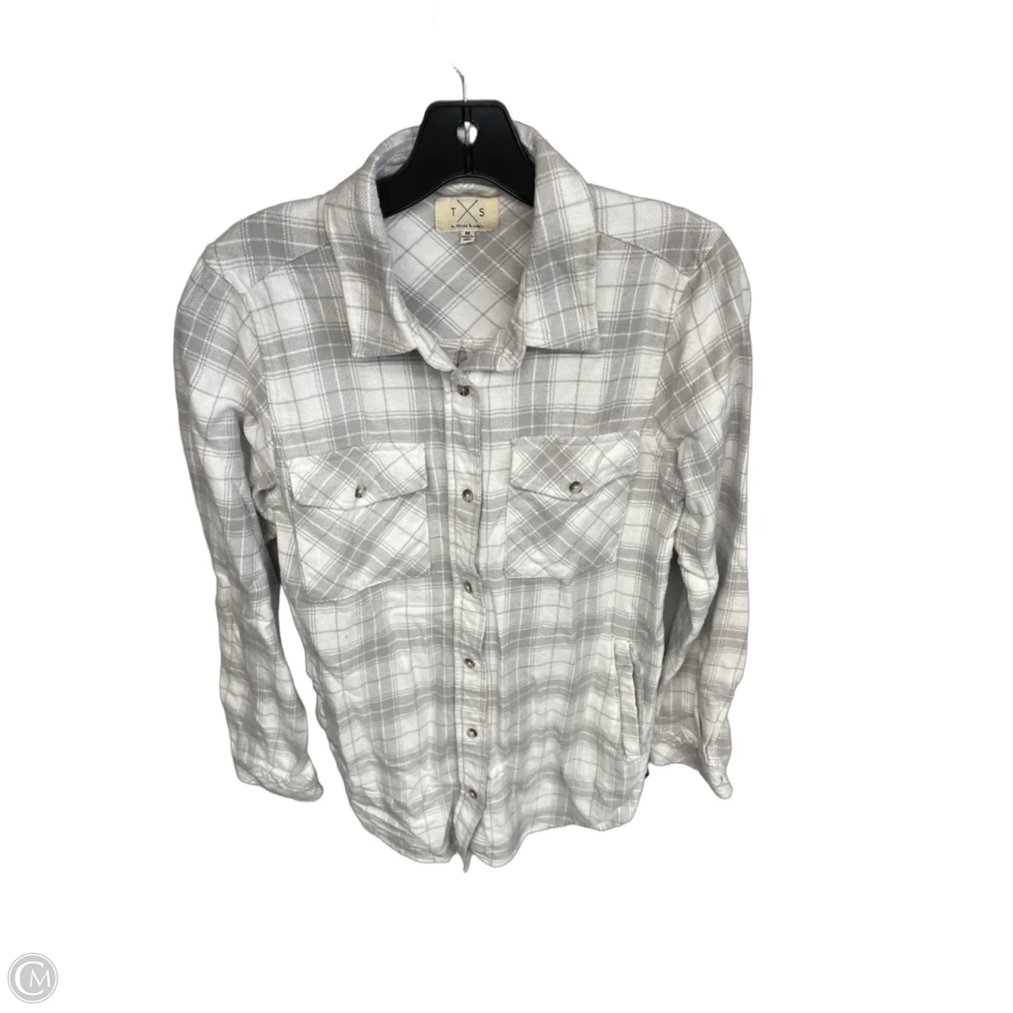 Top Long Sleeve By Thread And Supply In Grey & White, Size: M