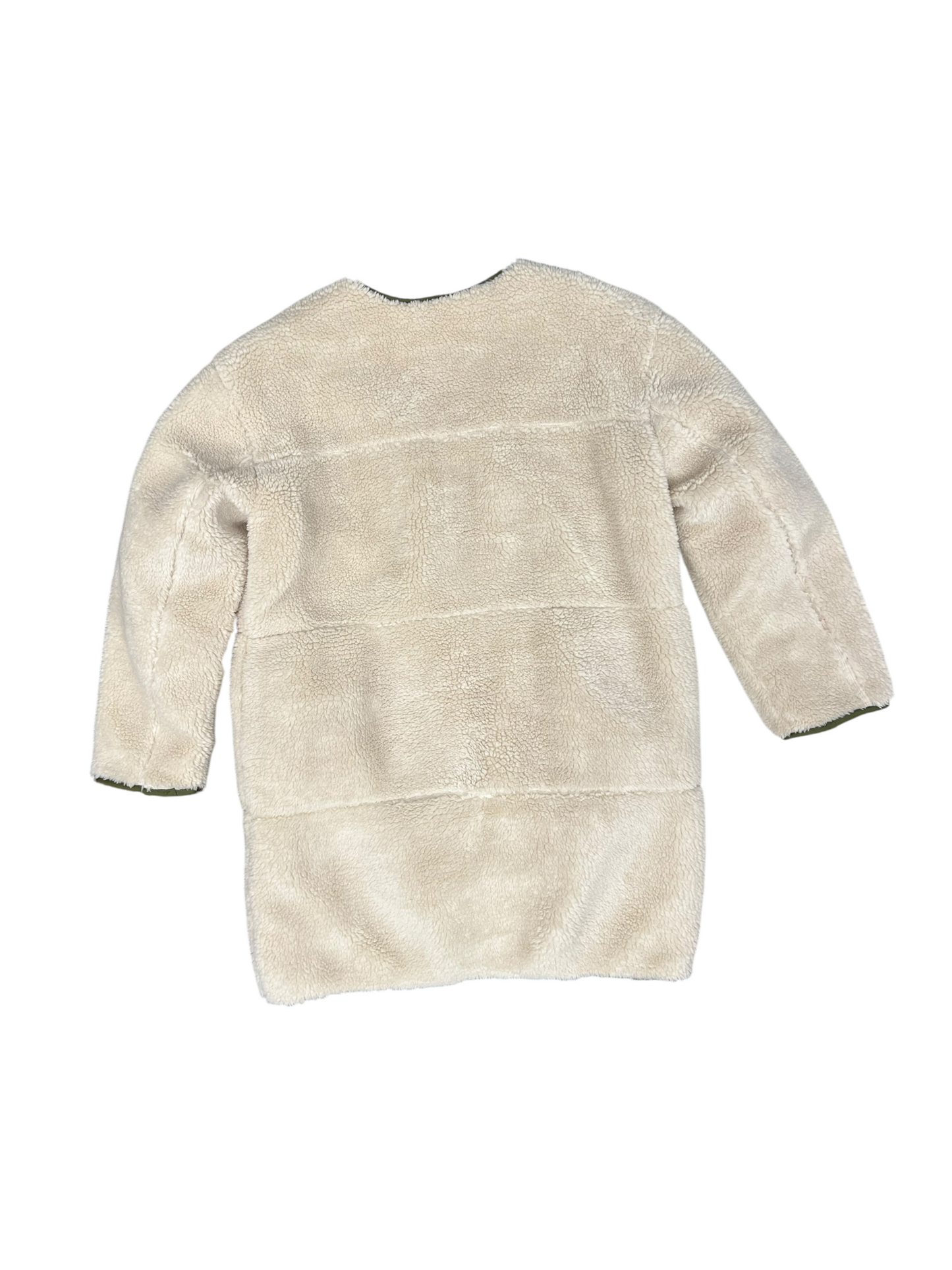 Jacket Faux Fur & Sherpa By Gap In Cream & Green, Size: M