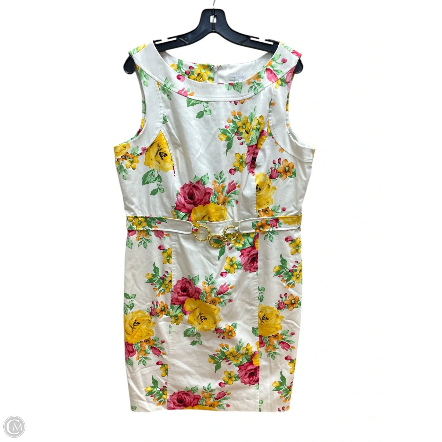 Dress Party Midi By Charter Club In White & Yellow, Size: 18