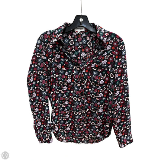 Top Long Sleeve By Express In Floral Print, Size: Xs