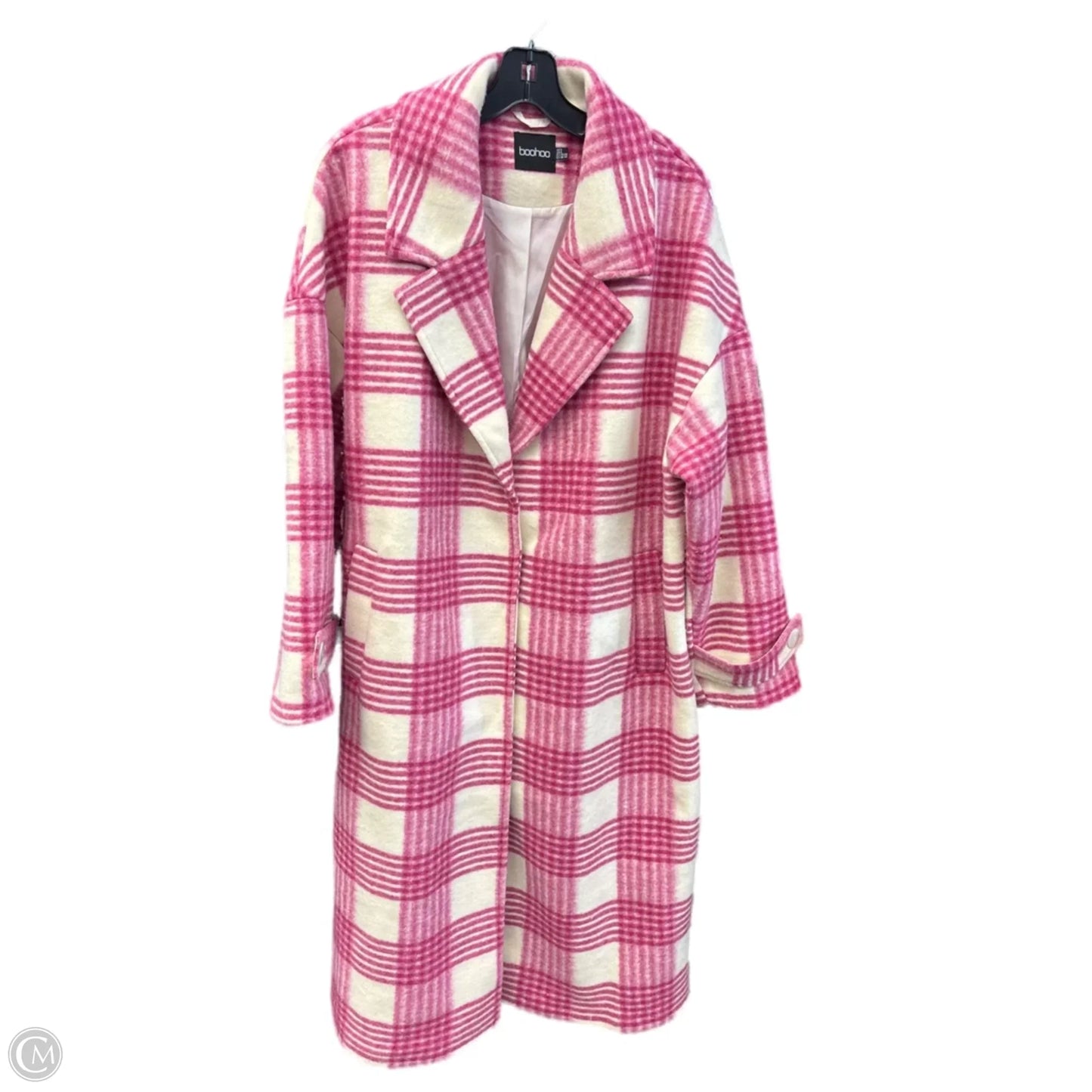 Coat Peacoat By Boohoo Boutique In Pink & White, Size: S