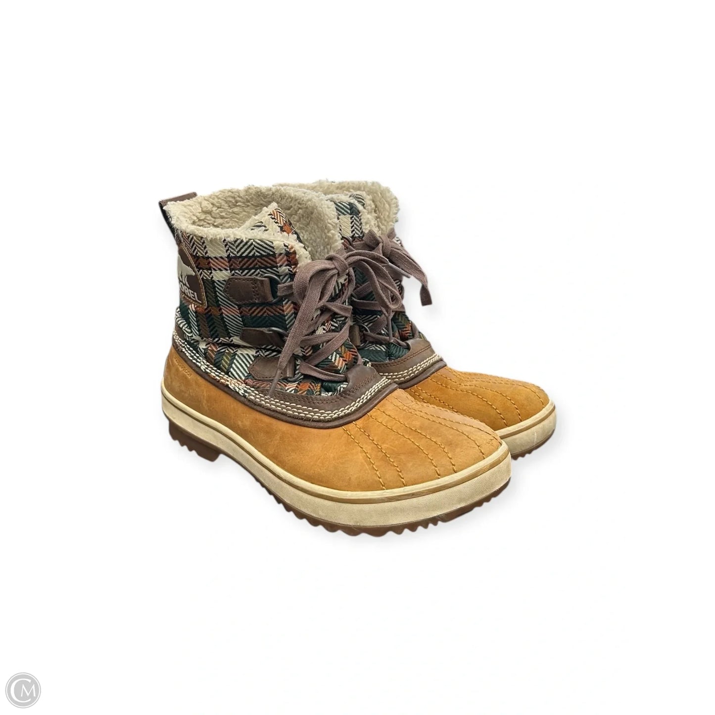 Boots Ankle Heels By Sorel In Plaid Pattern, Size: 9