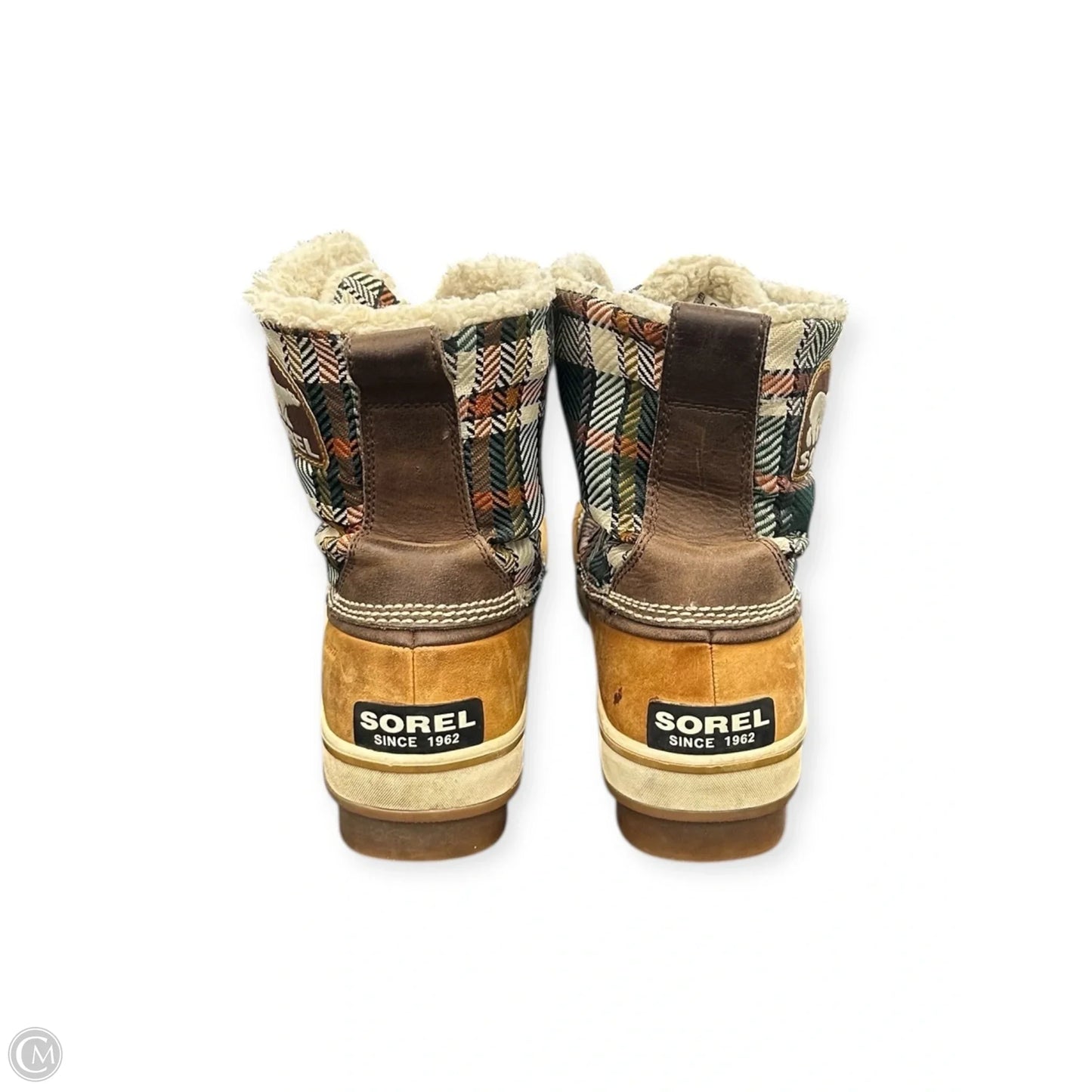 Boots Ankle Heels By Sorel In Plaid Pattern, Size: 9