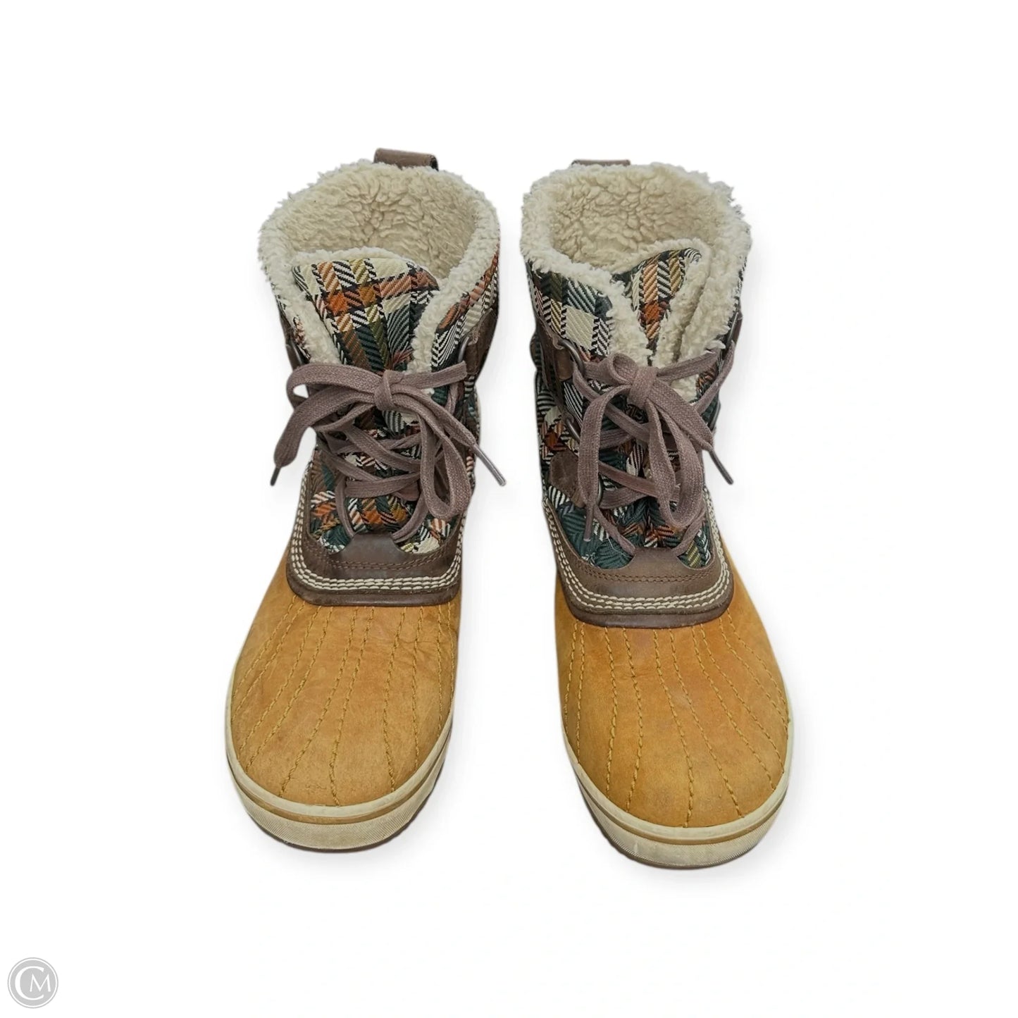 Boots Ankle Heels By Sorel In Plaid Pattern, Size: 9