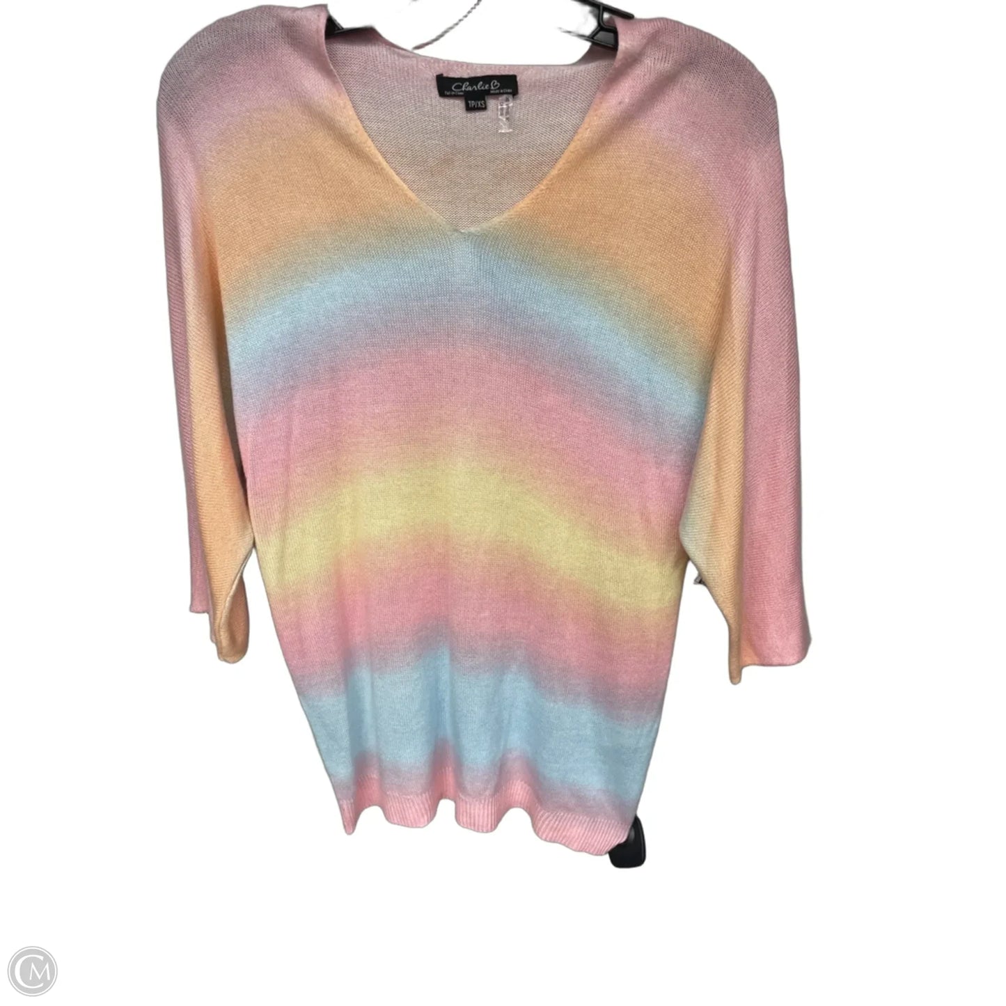 Sweater By Charlie B In Pink & Yellow, Size: Xs