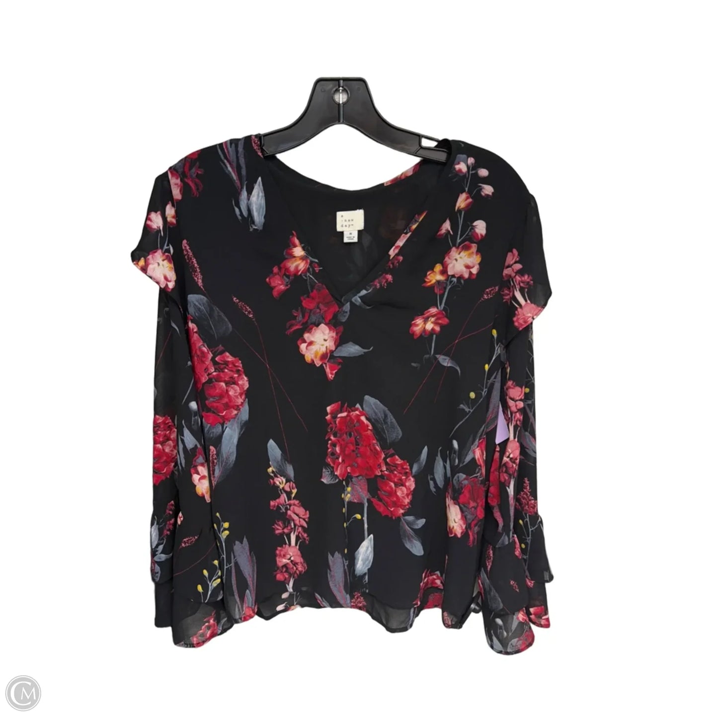 Top Long Sleeve By A New Day In Black & Red, Size: M