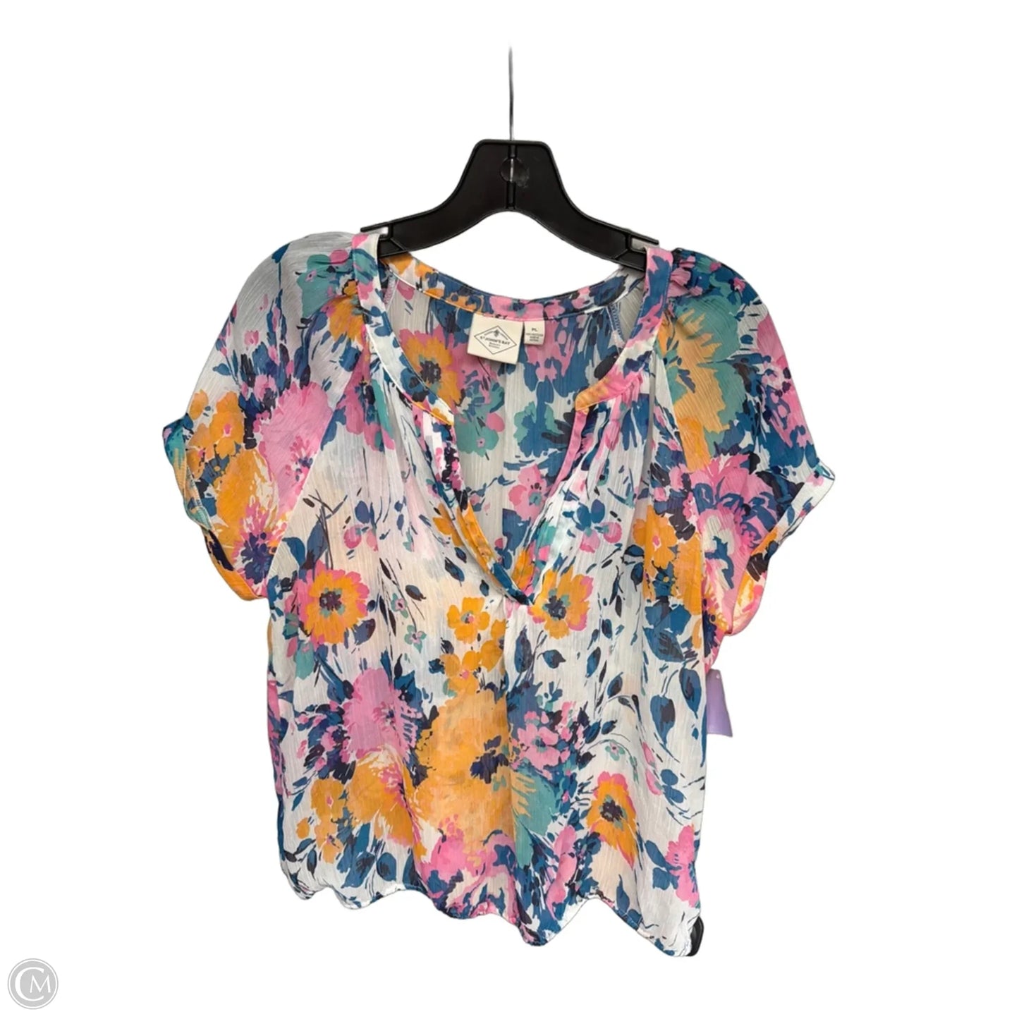 Top Short Sleeve By St Johns Bay In Pink & White, Size: Lp