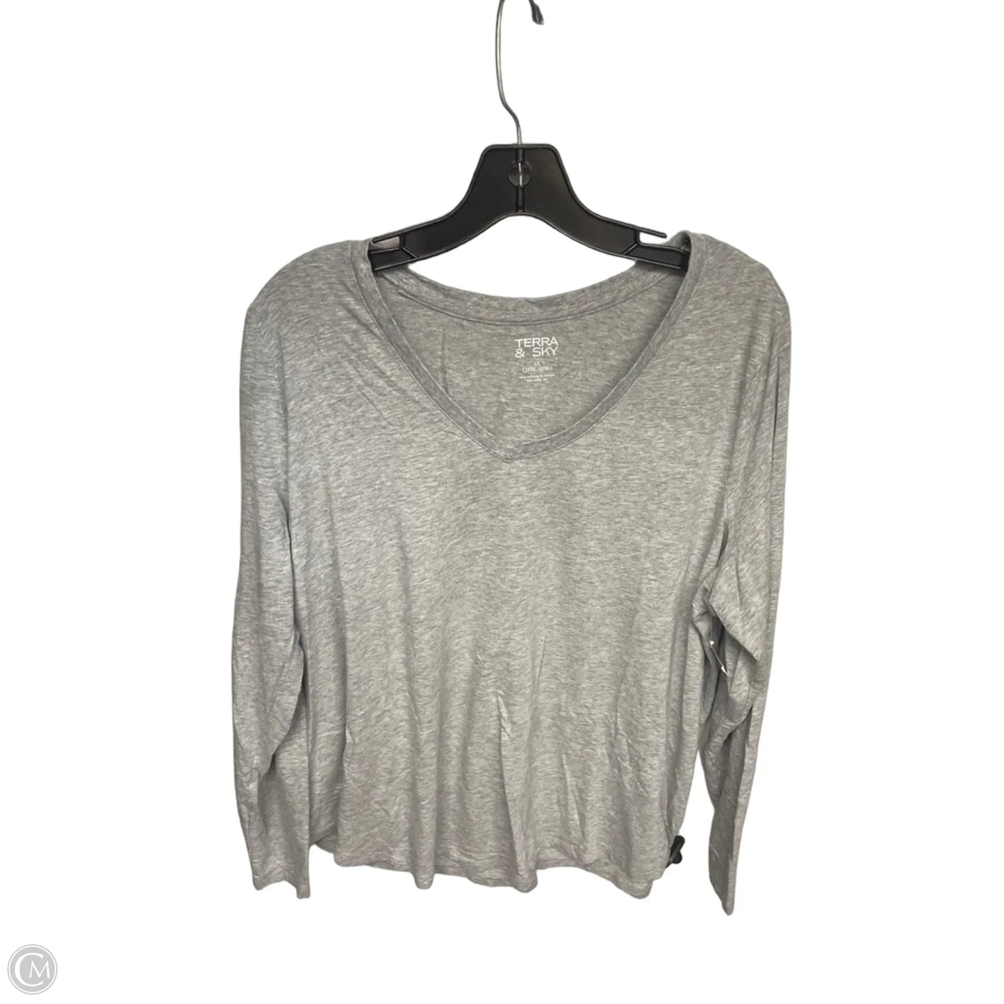 Top Long Sleeve Basic By Terra & Sky In Grey, Size: 1x