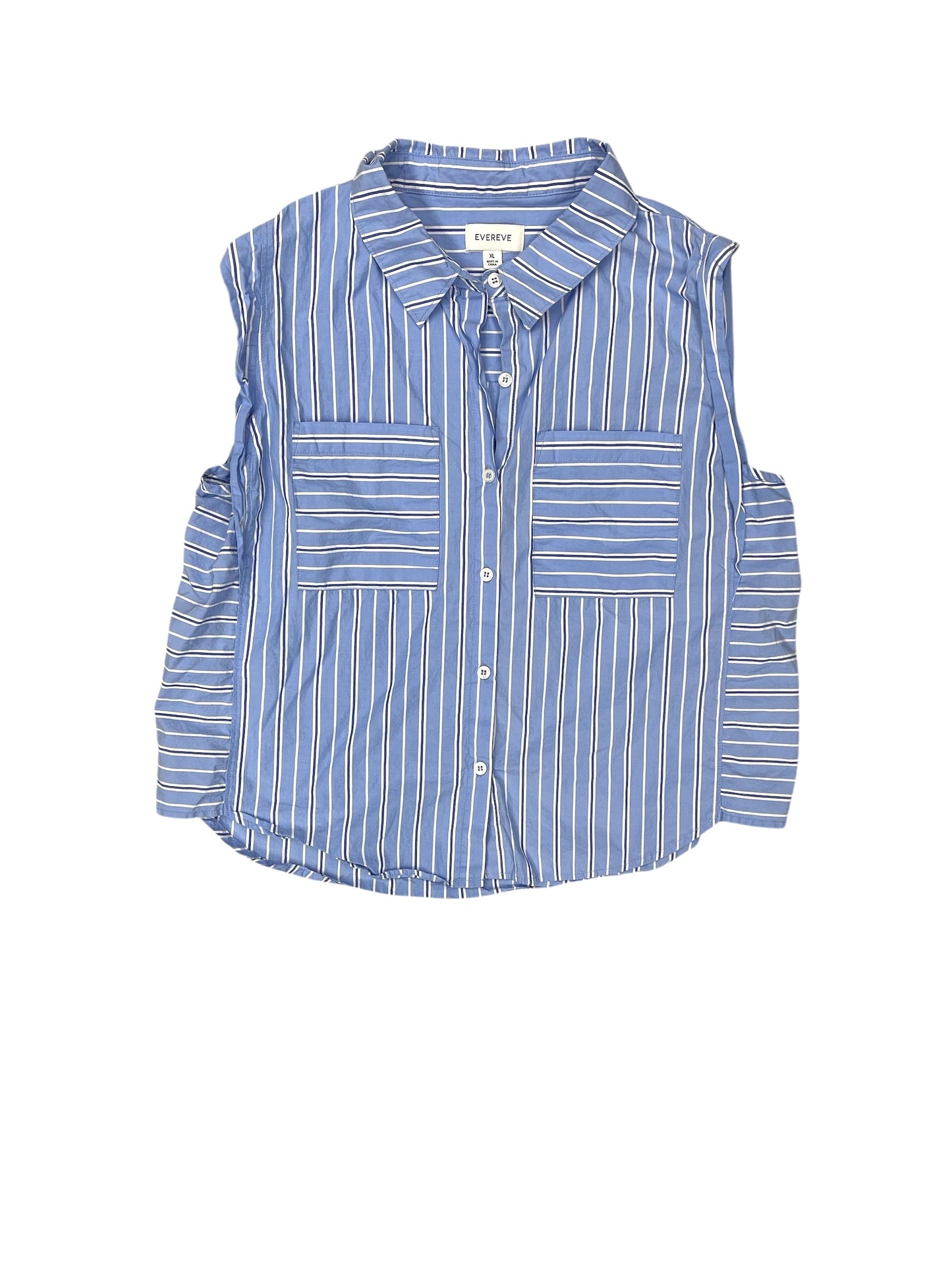 Top Sleeveless By Evereve In Blue & White, Size: Xl