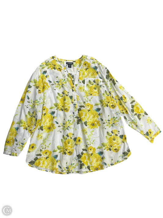 Top Long Sleeve By Lane Bryant In White & Yellow