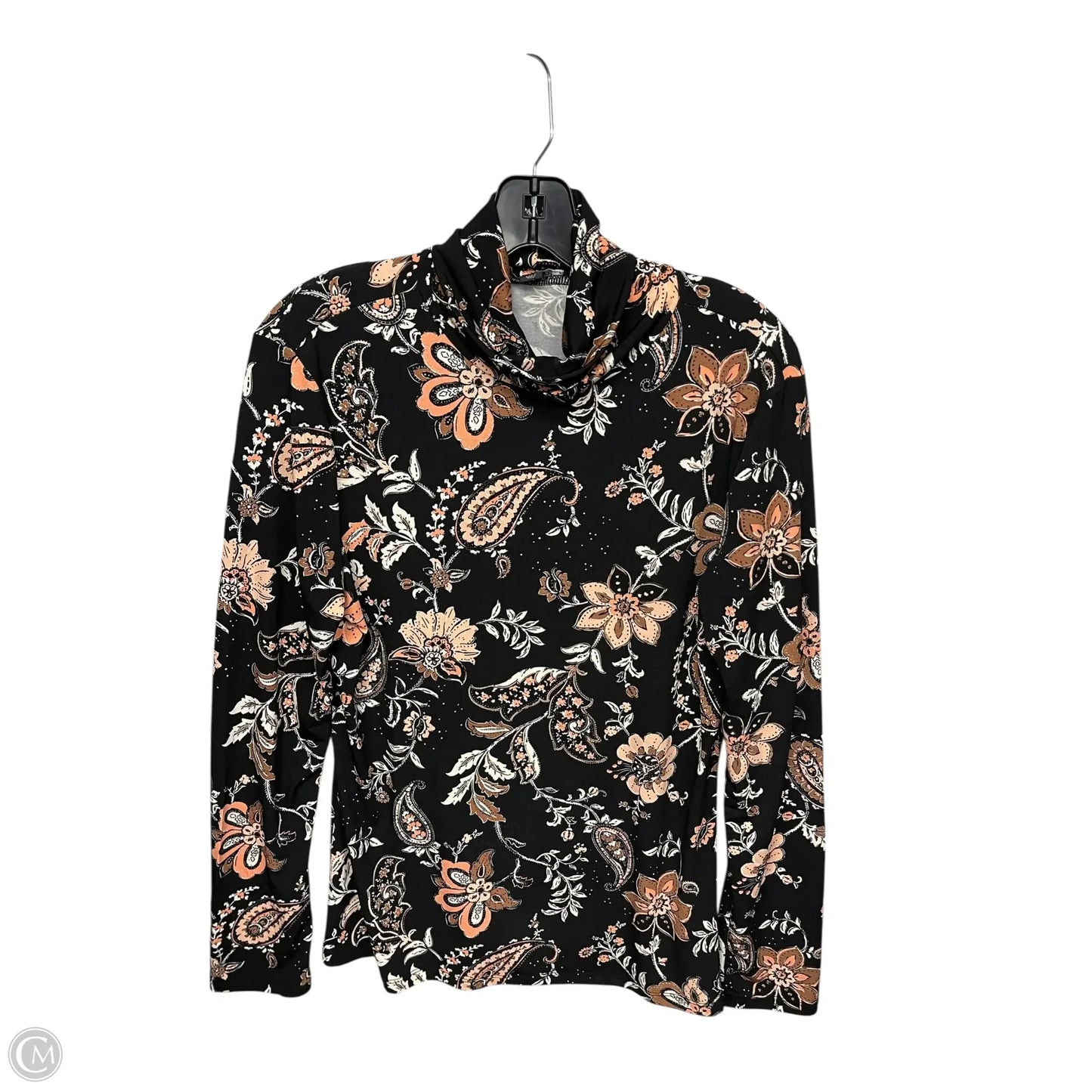Top Long Sleeve By Boston Proper In Black & Orange, Size: L