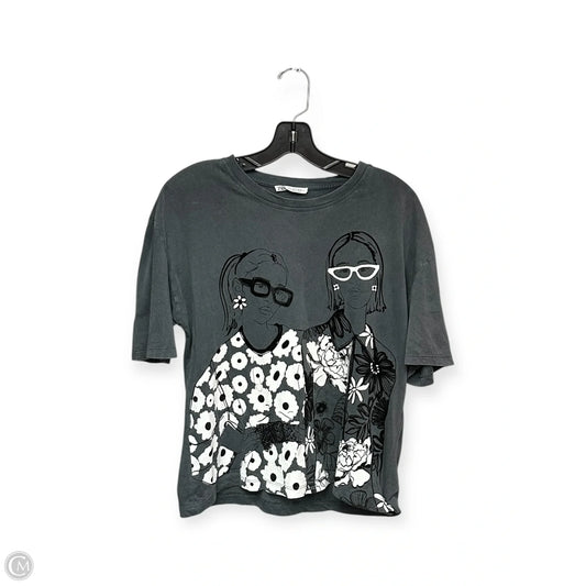 Top Short Sleeve By Zara In Grey & White, Size: S