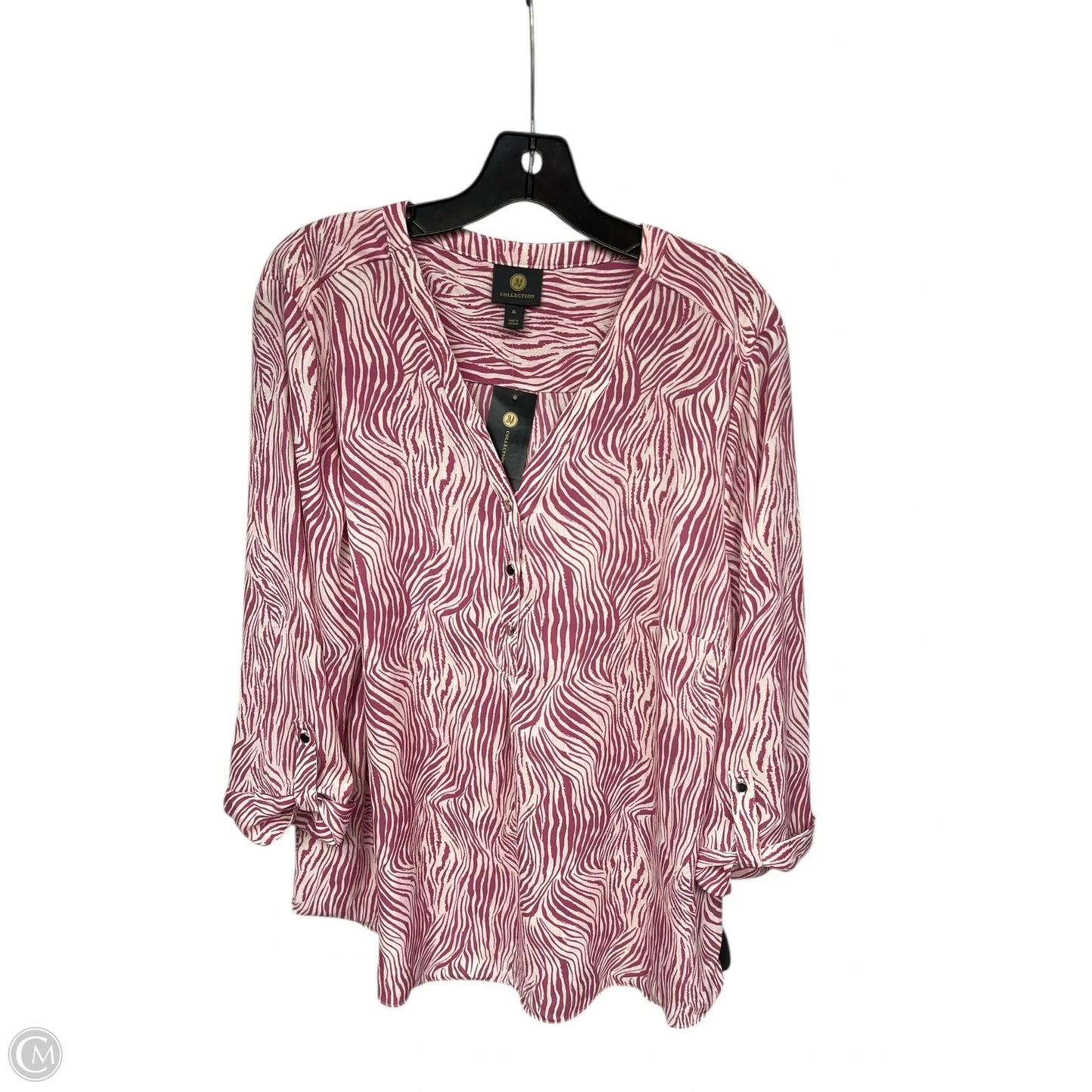 Top Long Sleeve By Jm Collections In Pink & White, Size: Xl