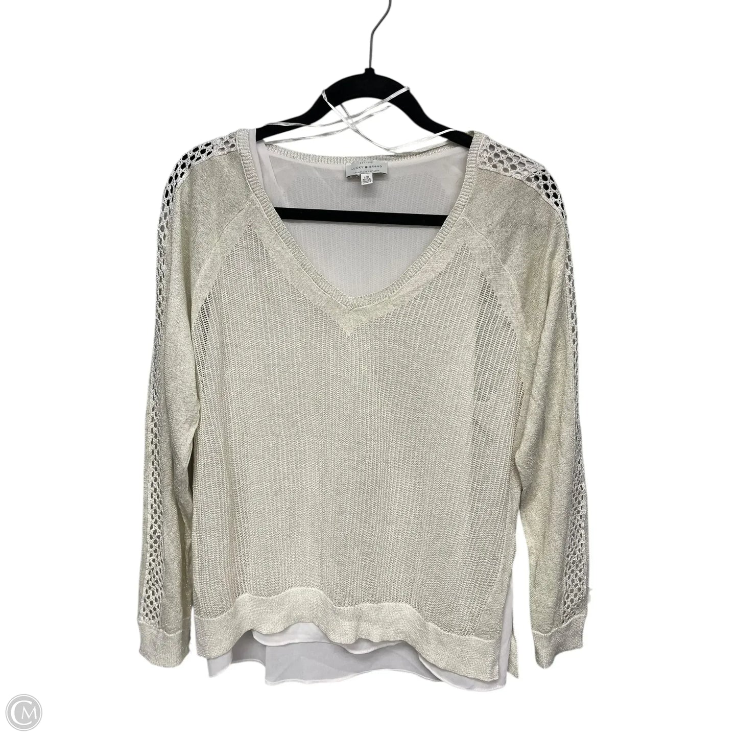 Blouse Long Sleeve By Lucky Brand In Cream, Size: L