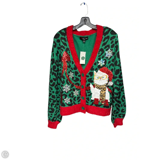 Sweater Cardigan By Clothes Mentor In Green & Red, Size: S