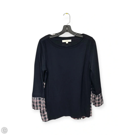 Top 3/4 Sleeve By Loft In Plaid Pattern, Size: M