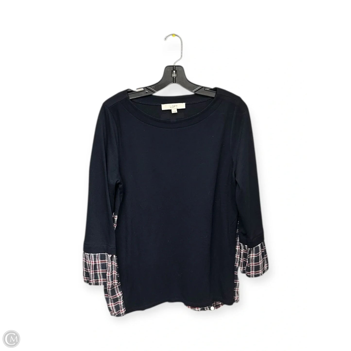 Top 3/4 Sleeve By Loft In Plaid Pattern, Size: M