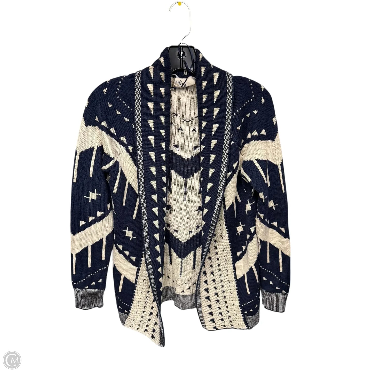 Sweater Cardigan By Olive And Oak In Blue & Cream, Size: S
