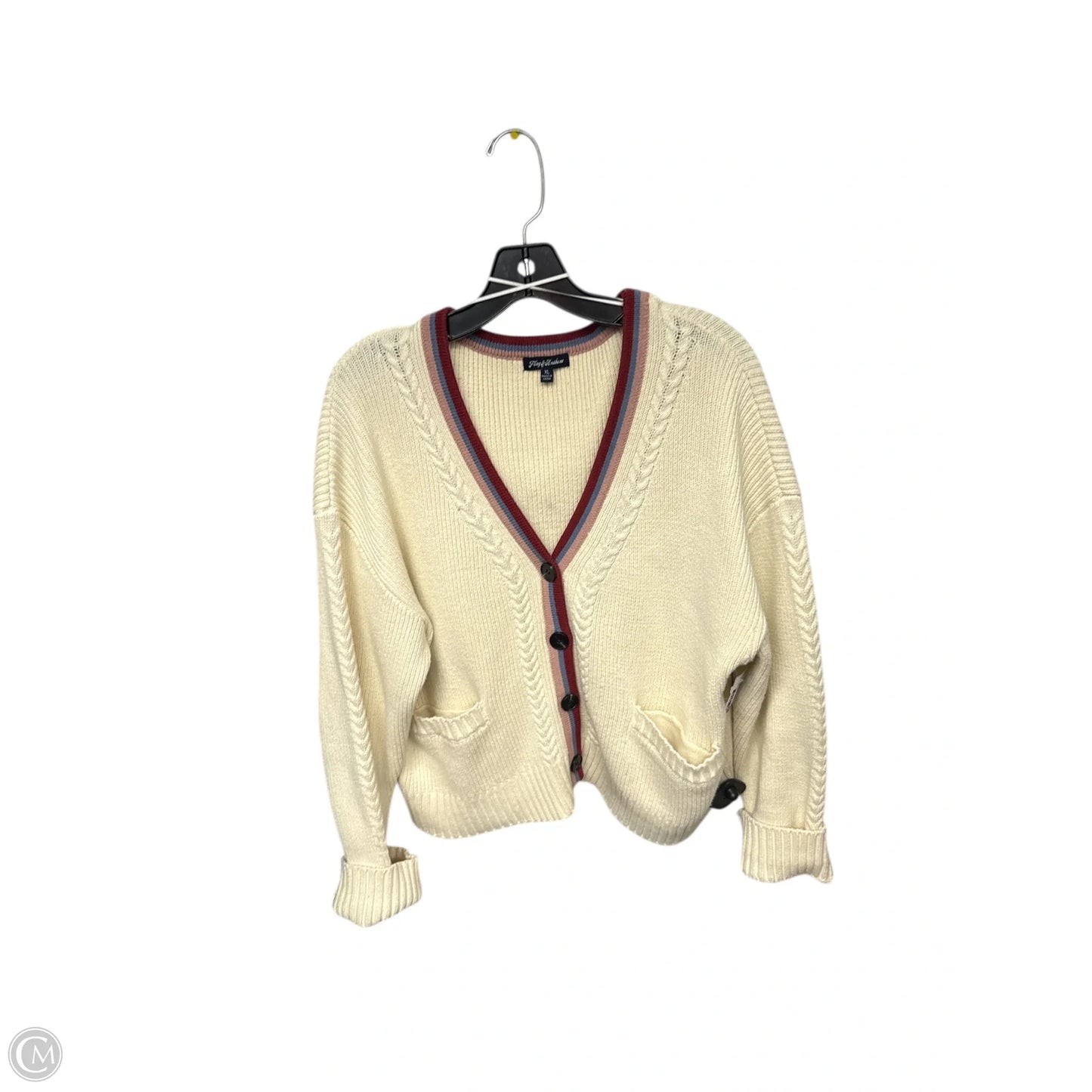 Sweater Cardigan By Cmc In Cream & Red, Size: Xl