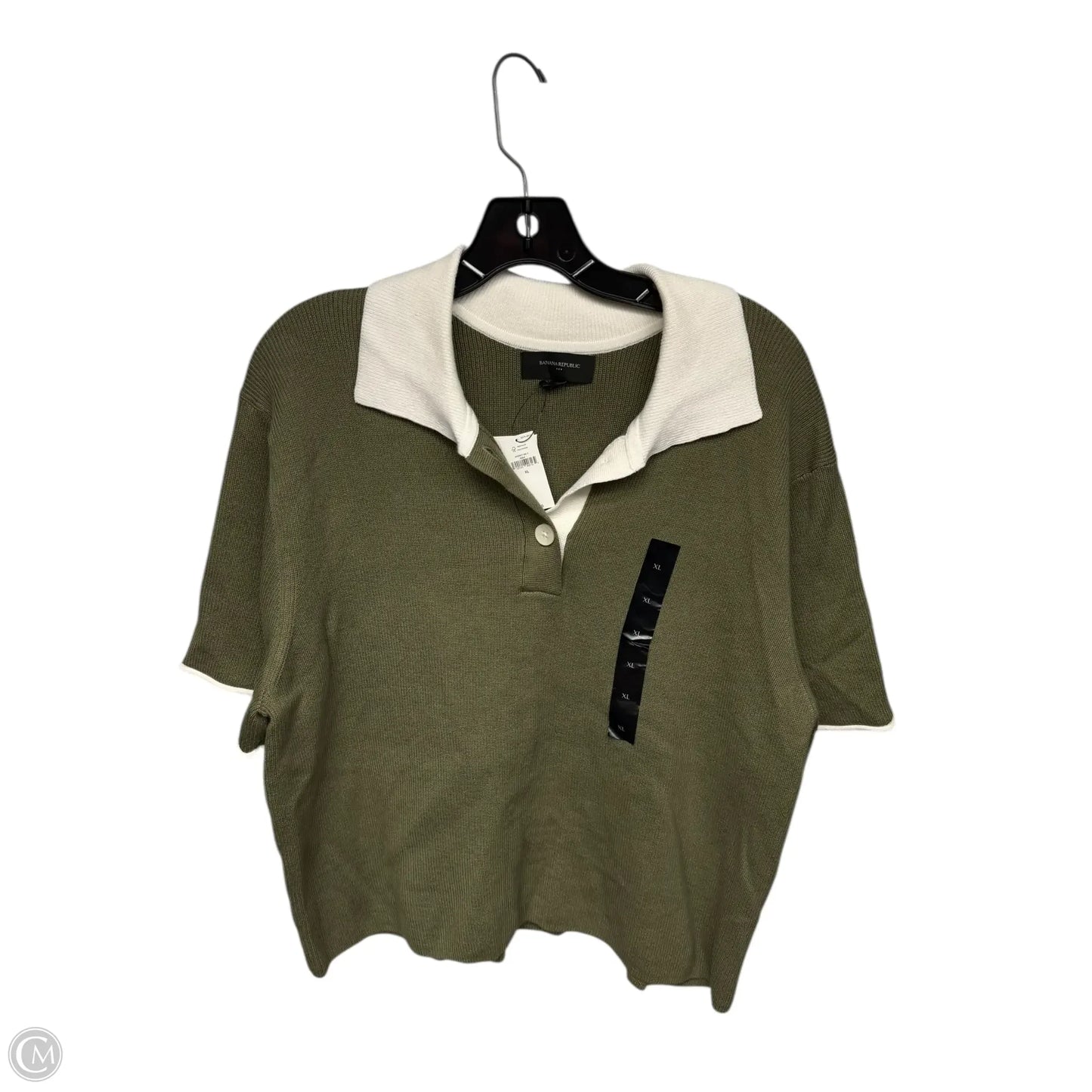 Sweater Short Sleeve By Banana Republic In Green & White, Size: Xl