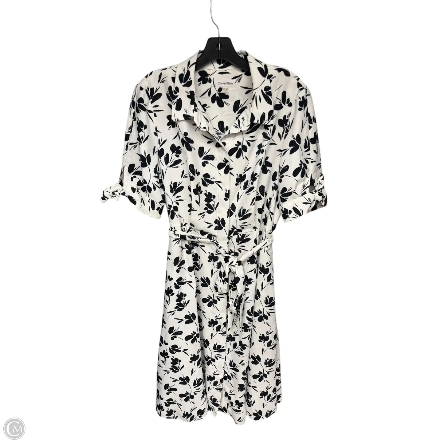 Dress Casual Midi By Calvin Klein In Navy & White, Size: 12