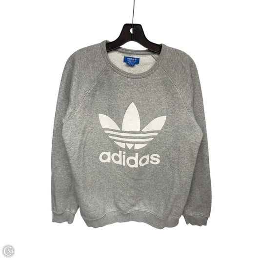 Athletic Sweatshirt Crewneck By Adidas In Grey & White, Size: M