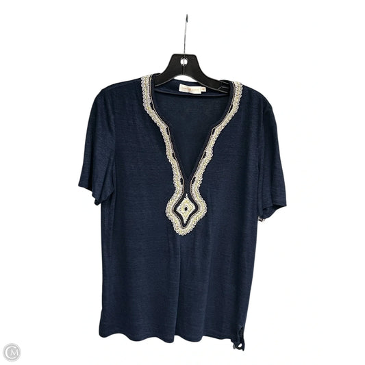 Top Short Sleeve Designer By Tory Burch In Blue & Cream, Size: M